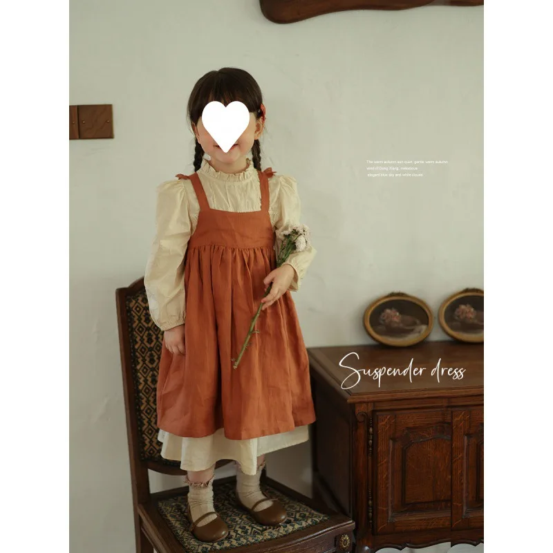 

2023 комплекты для девочек, детская винтажная осенняя одежда для маленьких девочек, детские эксклюзивные платья ручной работы + юбки на бретелях