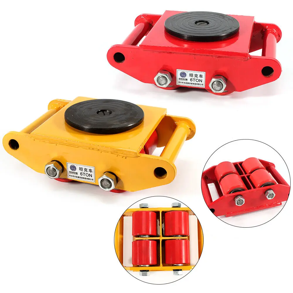 6t Dolly Skateboard Mechanical Roller Industrial Machinery Power Generation Heavy Cargo Trolley Skate 360° Swivel Cap