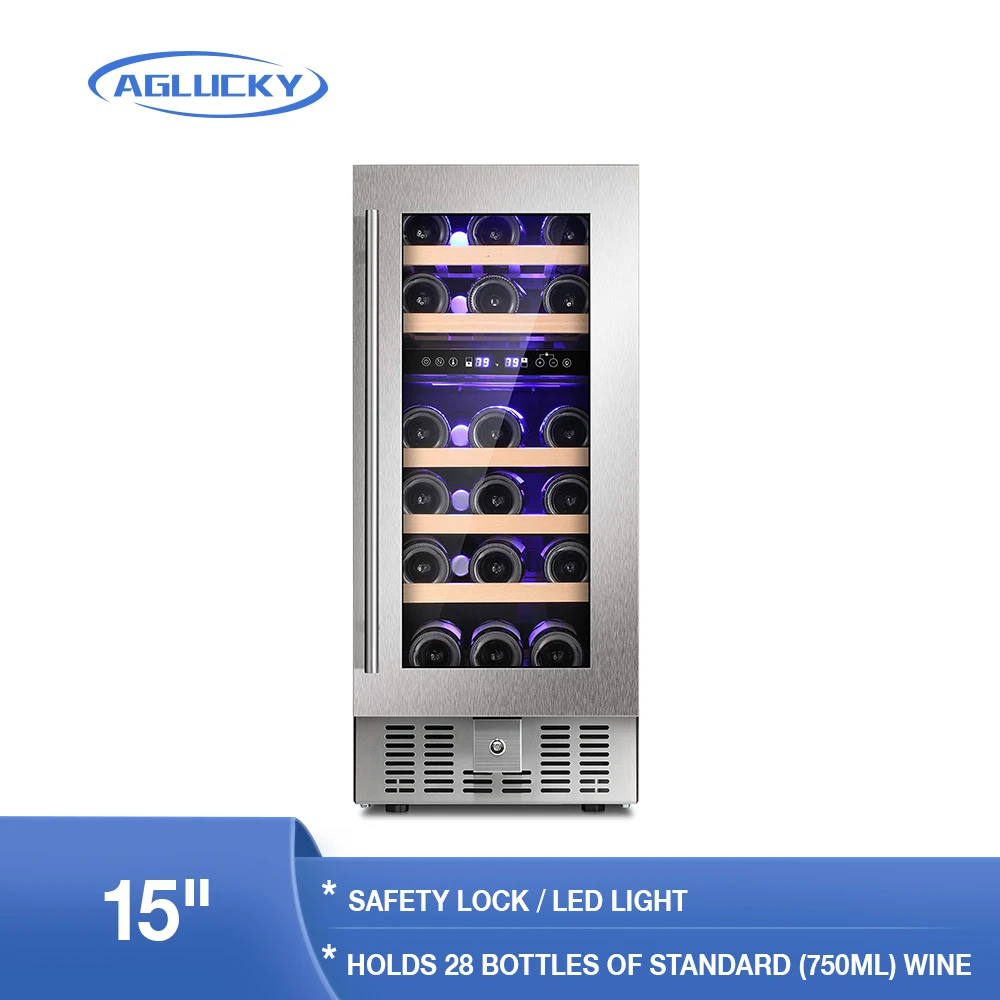 

AGLUCKY Wine Cooler 28 Bottle Dual Zone Built-in Wine Cellar with Stainless Steel Double-Layer Tempered Glass DoorTemperature