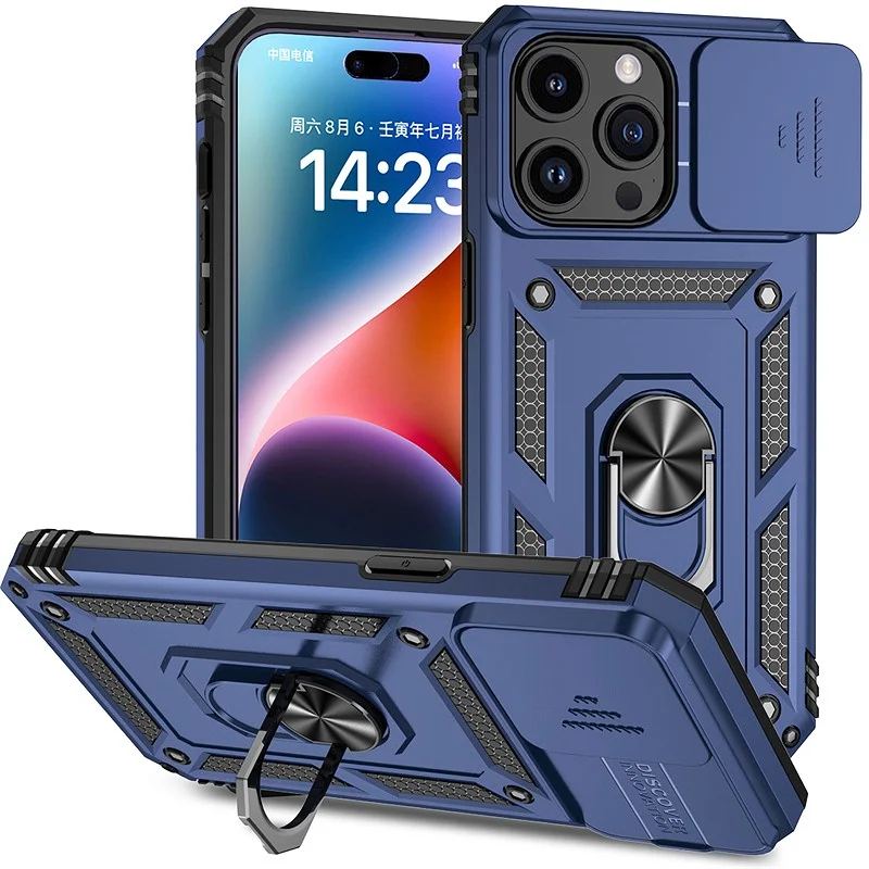 Shockproof Armor Case with Slide Lens Protector and Enhanced Back Cover