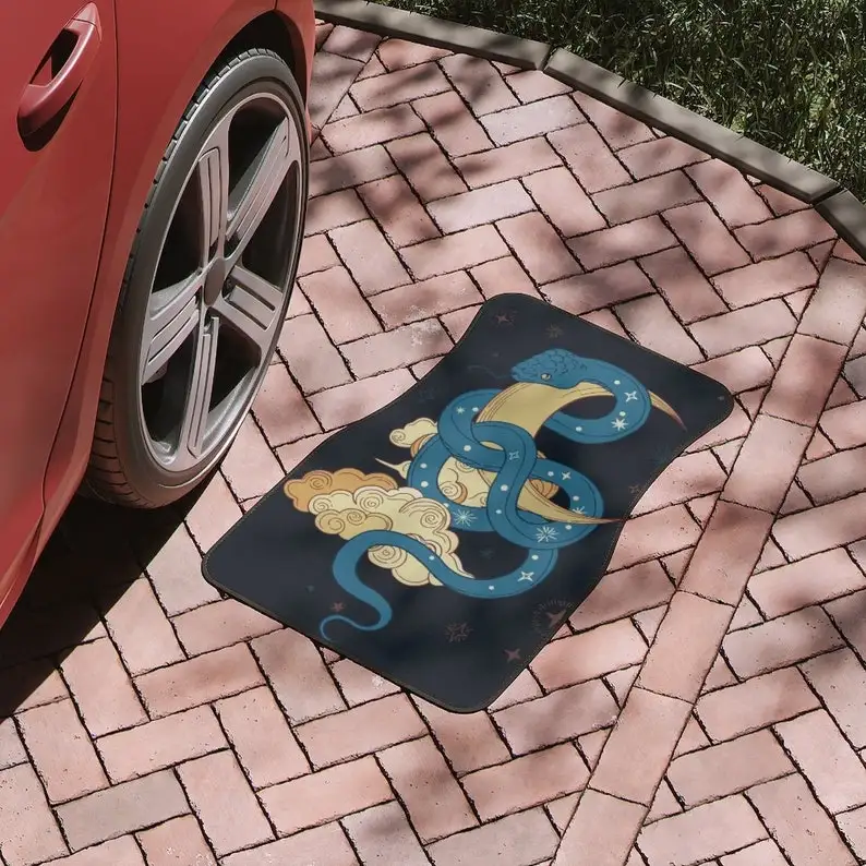

Colorful Boho mystic snake Car Floor Mats, boho snake moon and clouds personalized Car mat, custom witchy cute car accessory mat