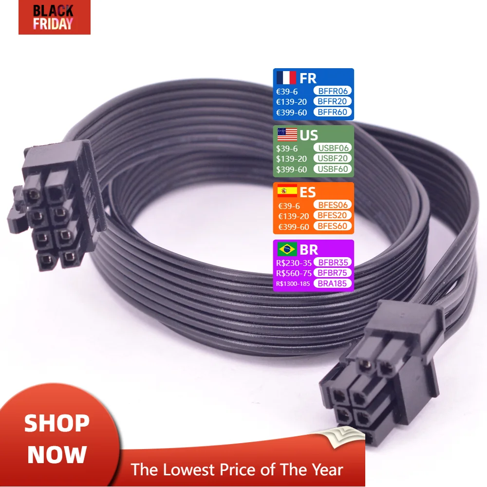 Cy Pcie Câble D'Alimentation Pci Express 6 Broches Mâle Vers 8 Broches
