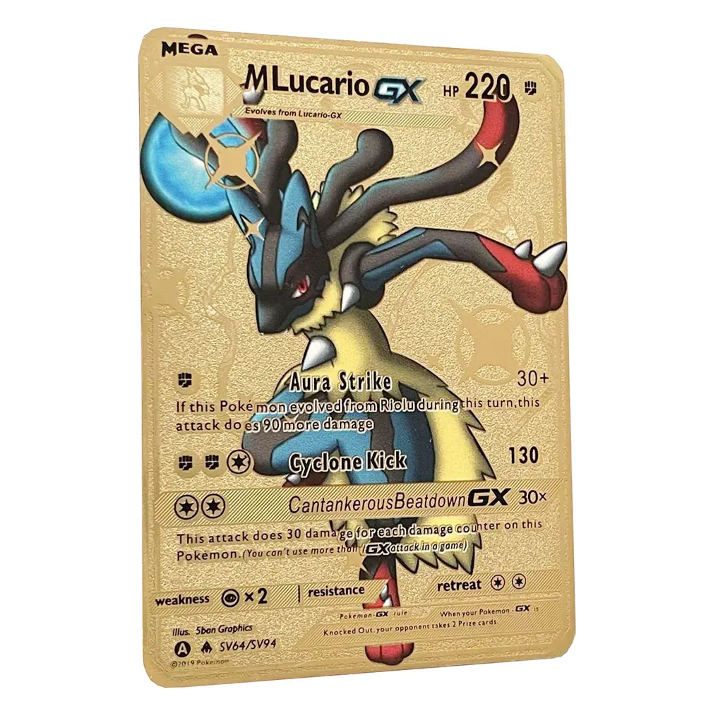 Diy Mega Lucario Gx Golden Pokemon Cards In English Iron Metal Pokmo  Letters Kids Gift Game Collection Cards Rainbow - Game Collection Cards -  AliExpress