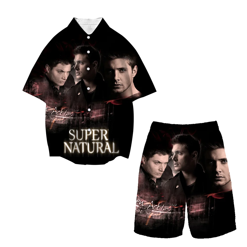 

Supernatural Casual Loose Shirt Tops Boys Girls Kids Short Pants Suits Men Women Lapel Short Sleeve Shirts Set