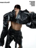 Mauroicardi Spring Autumn Cool Handsome Black Cropped Pu Leather Jacket Men Rivet  Zip Up Runway Punk Style European Fashion 3