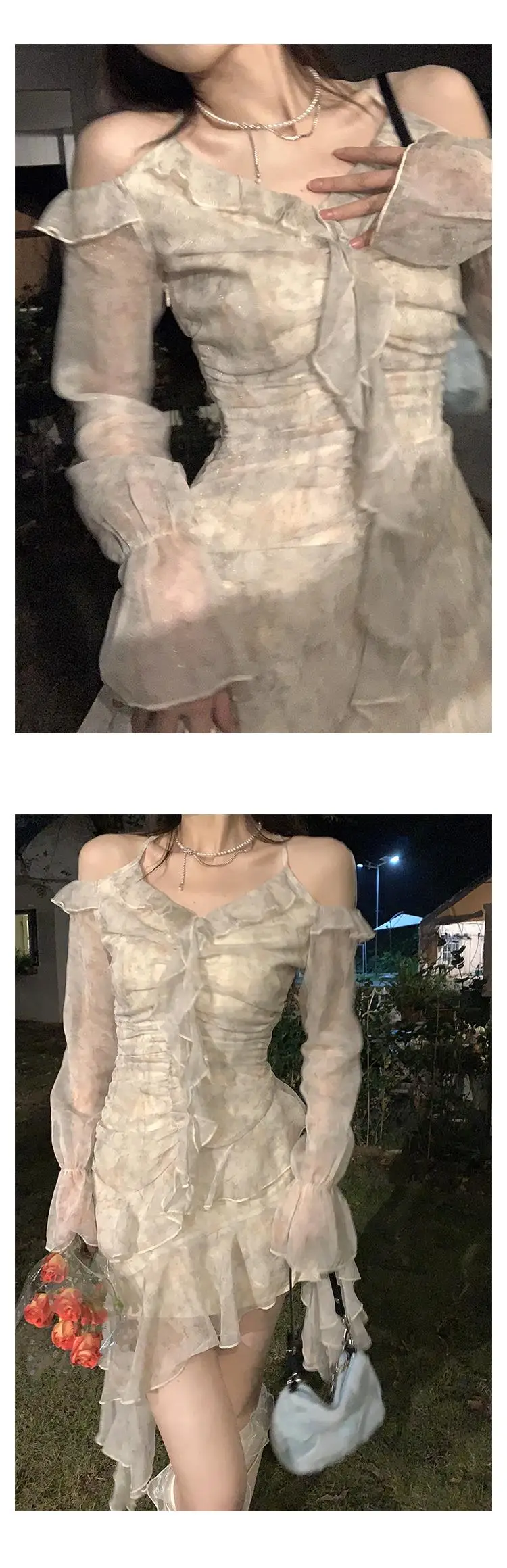 Y2K Ruffles Irregular Short Dress Women Summer New Tie Dye Flare Sleeves Spring Elegant Party Dress Prom Robe Halter Vestidos