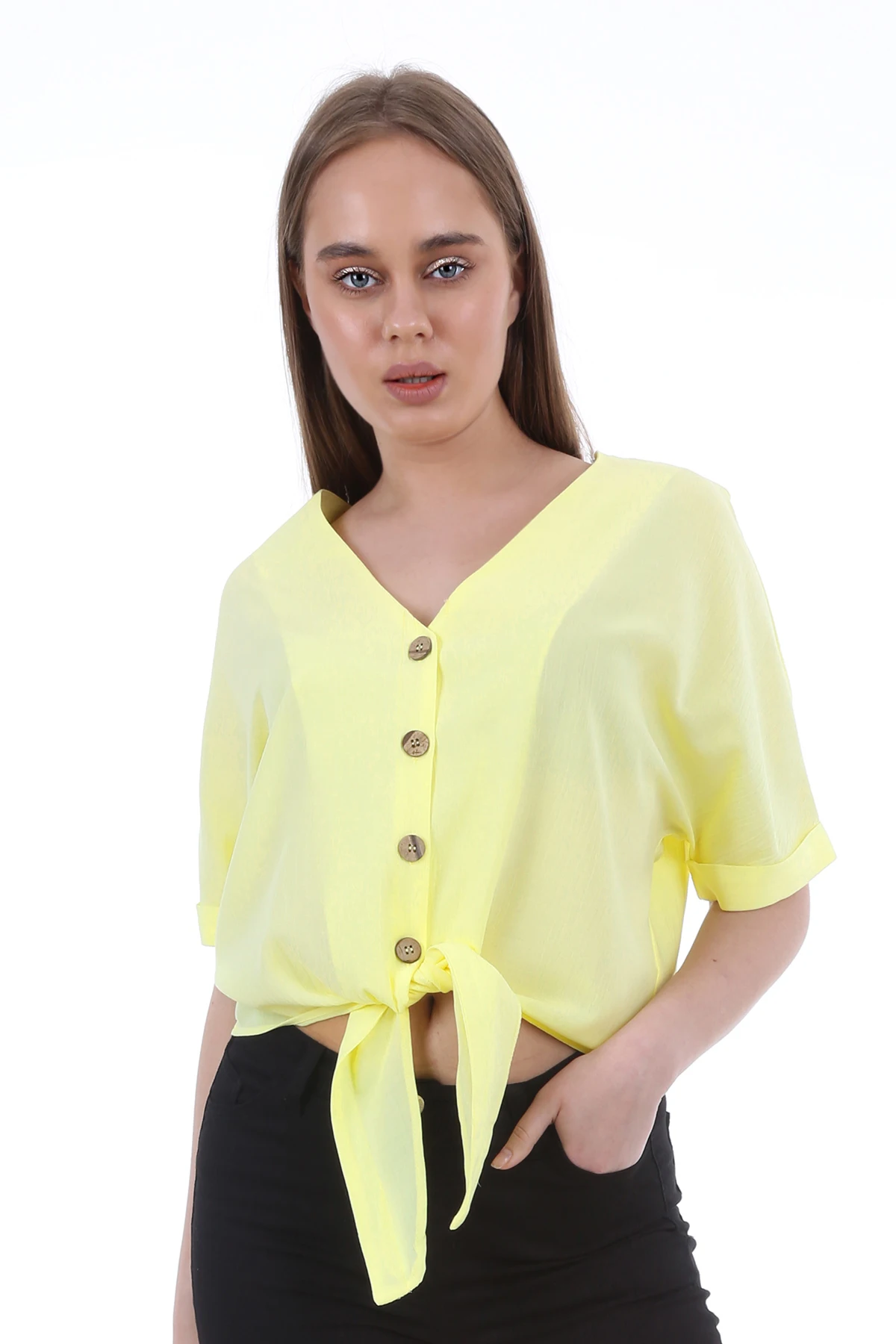 

Блузка женская с деревянными пуговицами и ластовицей, большие размеры