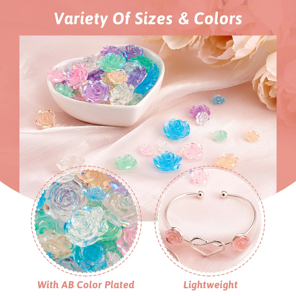 Kissitty 300Pcs Mixed Color Rose Transparent Resin Cabochons AB Color Plated Cabochons for DIY Earring Bracelet Necklace Jewelry