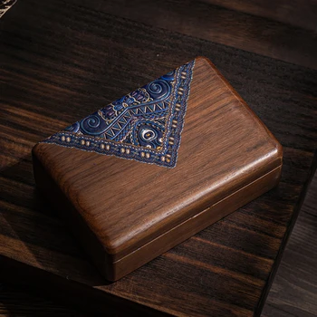 Solid Wood Handmade Chinese Retro Vintage Small Wooden Dowry Jewelry Organizer Storage Mini Box Packaging for Women with Mirror