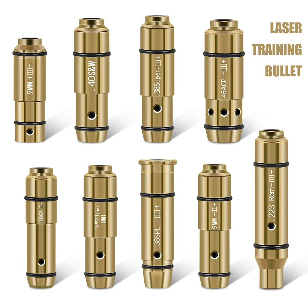 Dry Fire Laser Trainer Laser Bullet Training Cartridge Tactical Laser Training Cartridge Bullet 9mm/223Rem/.38SPL/.40S&W/45ACP Red Dot Laser Dry Fire Training Bullet Shooting Practice