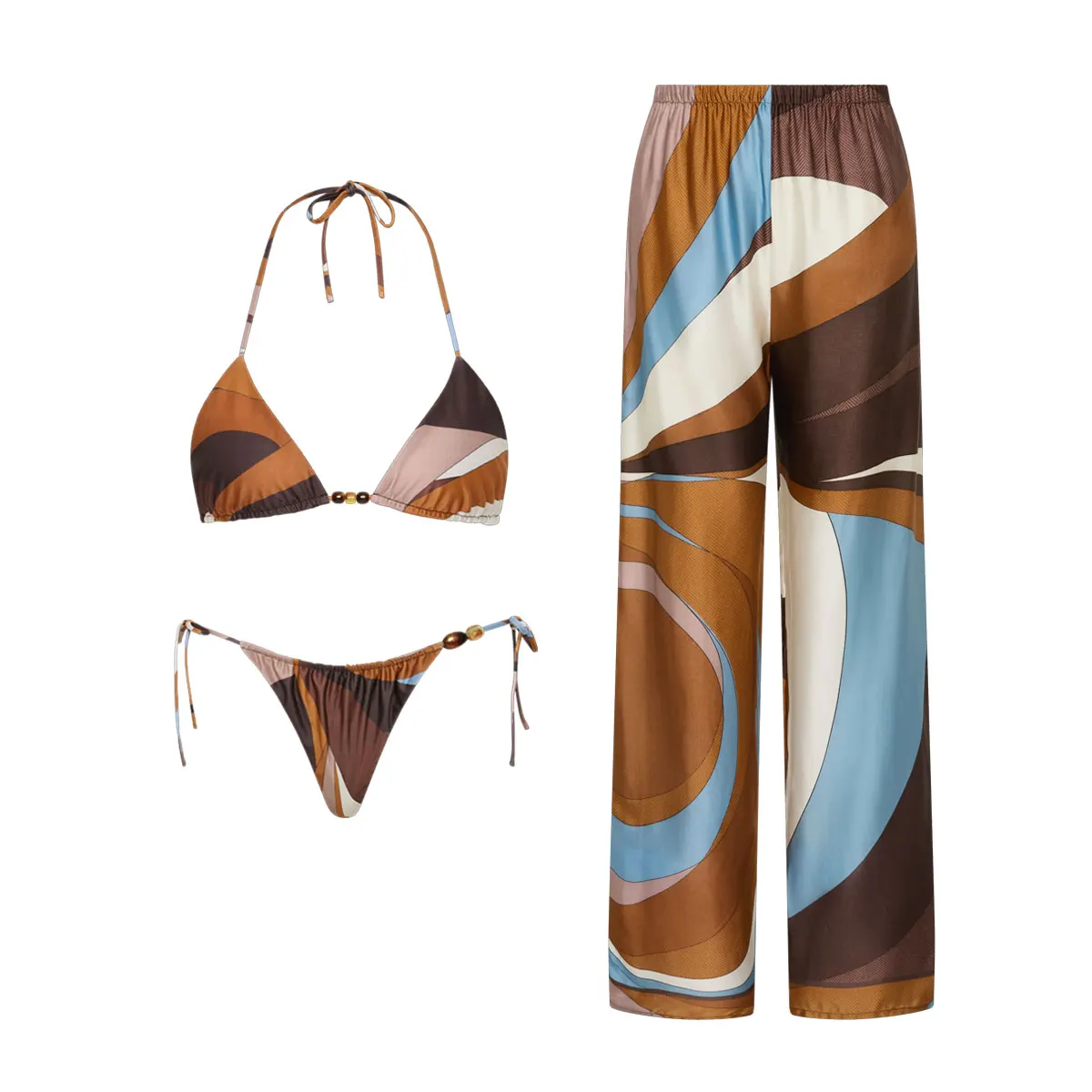 Print 3 Pieces Bikini 2026 Sexy Women Swimsuit Swimwear Female Dress Cover Up Bikini Set Beachwear Bathing Suit Swimming Suit