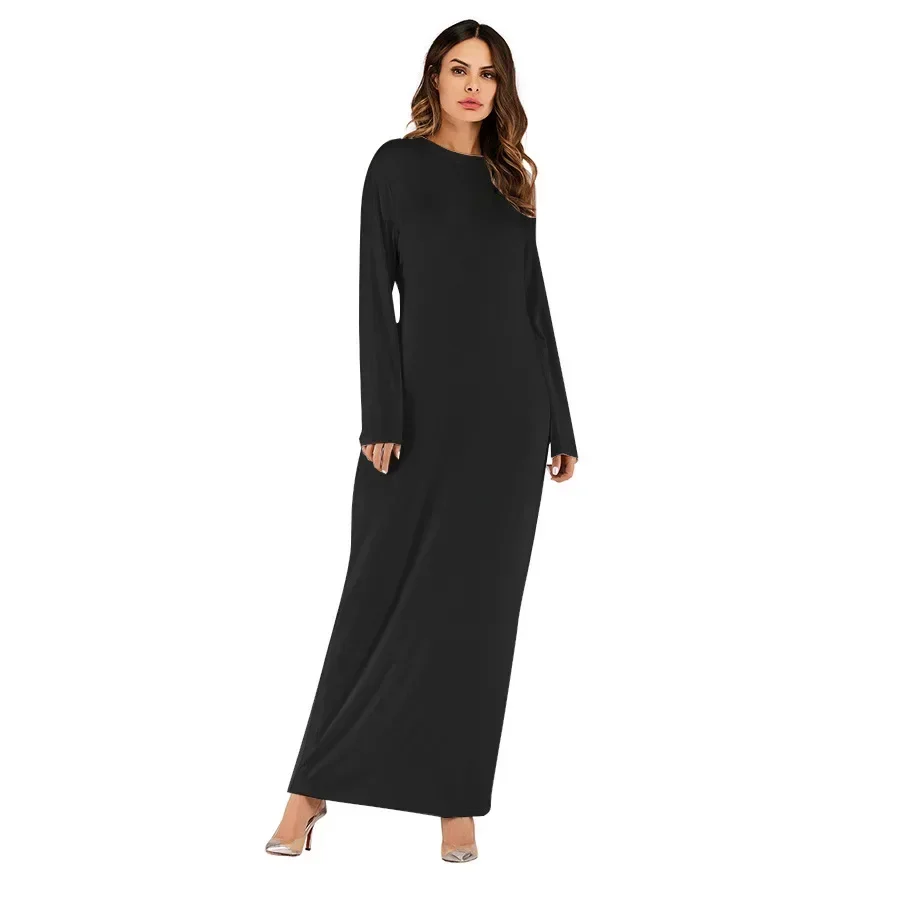 New High-Neck Bottoming Dress for Ladies Casual Abaya Inner Muslim Dress Islamic Long Sleeve  Muslim Inner Dress