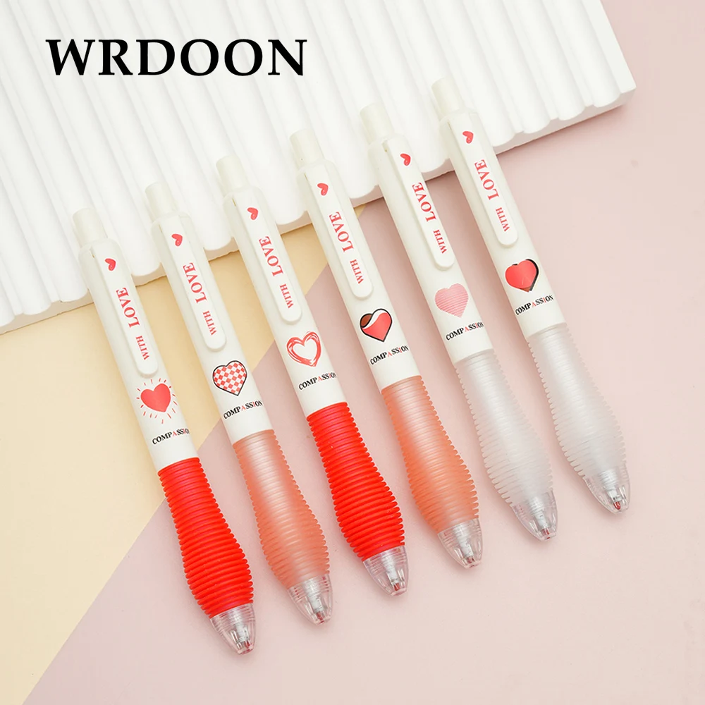 

6pcs Cute Gel Ballpoint Pen Cute Heart Wedding Rose Gold Metal Stationery School Office Supply High Quality Pens