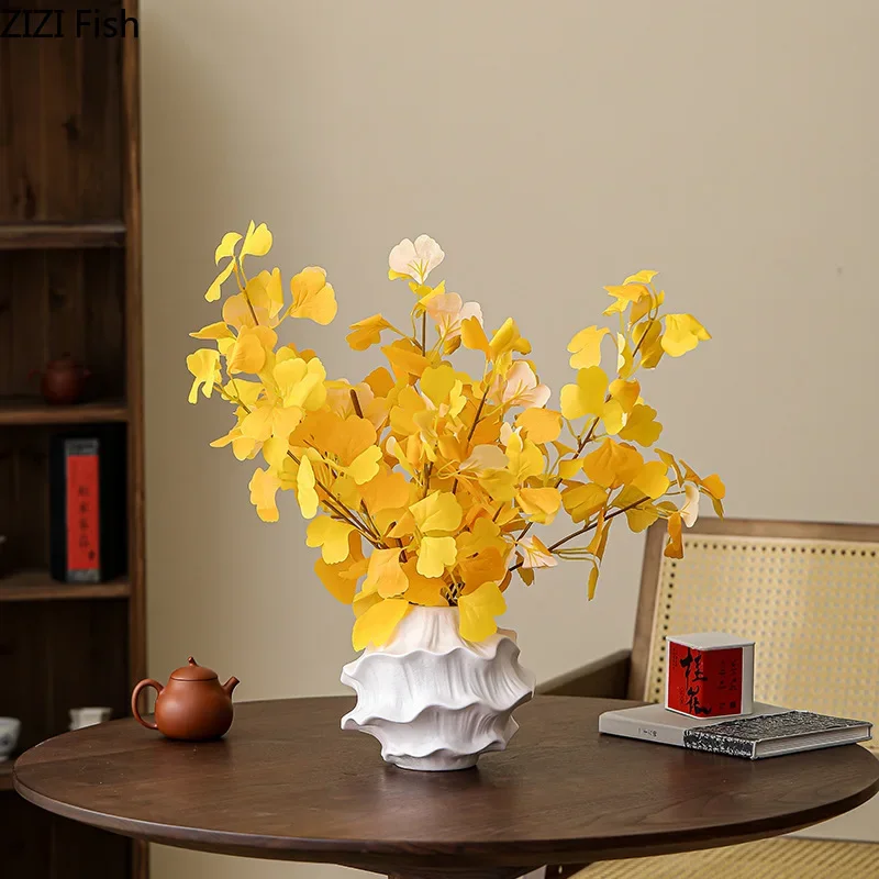 Creative Wave Shape Ceramic Vase Desk Decoration Flowers Arrangement Artificial Flower Decorative Vases Room Aesthetic Decor 2