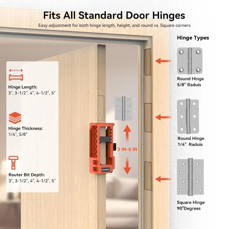 Universal Door Hinge Jig Kit for 3"-5" Hinges Mortiser & Router Template Fits Door Only Excl. Jamb
