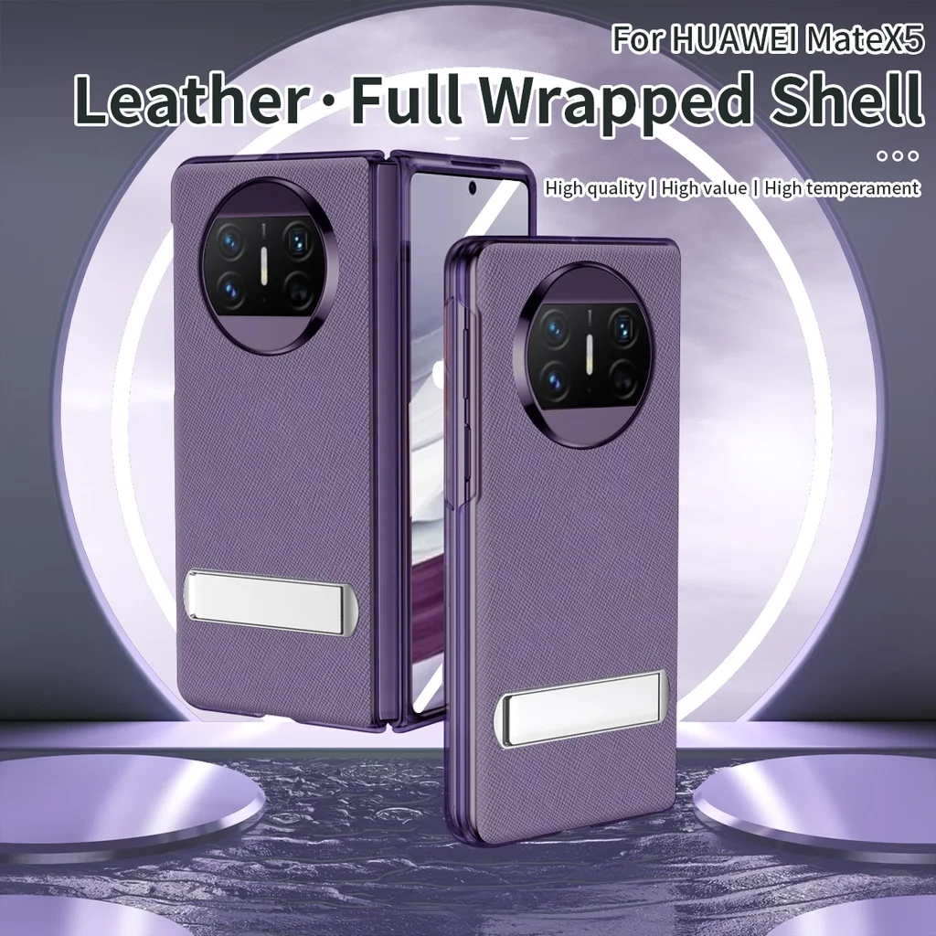 PU Leather Flip Stand Case For Huawei Mate X5 Case Plating Frame Full Protection Shockproof Bumper Back Cover With Tempered Film