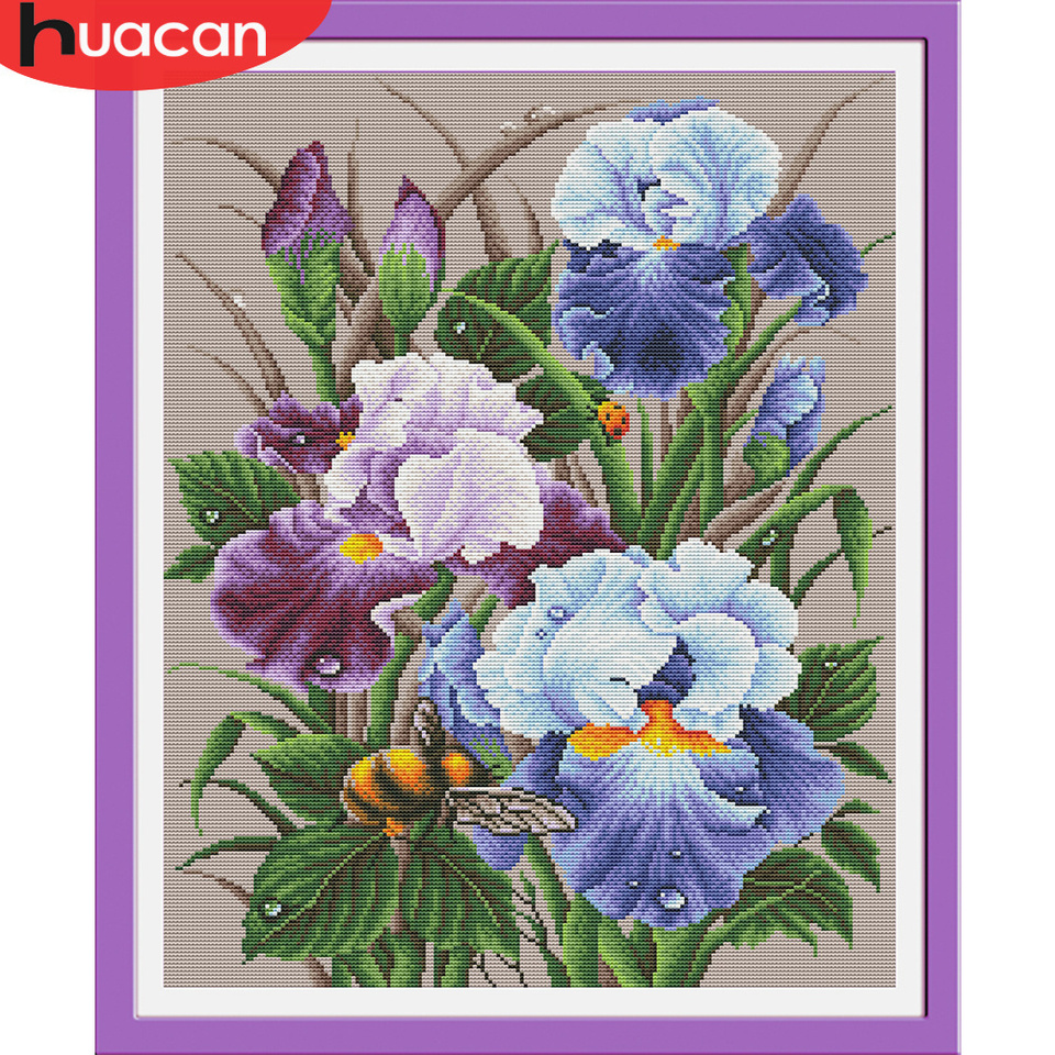 HUACAN DIY Cross Stitch Embroidery Flowers Cotton Thread Painting Kits Needlework 14CT Home Decoration