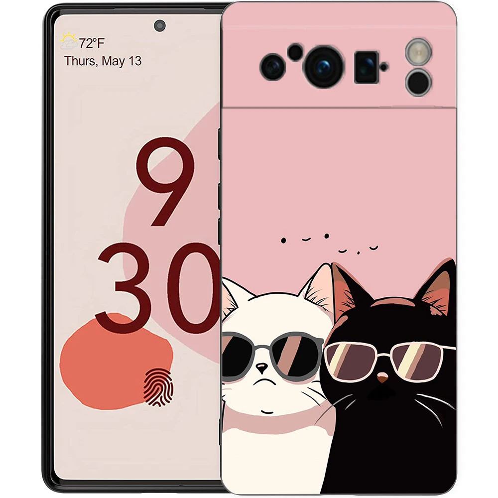 Adorable Cat Design Shockproof TPU Black Phone Case