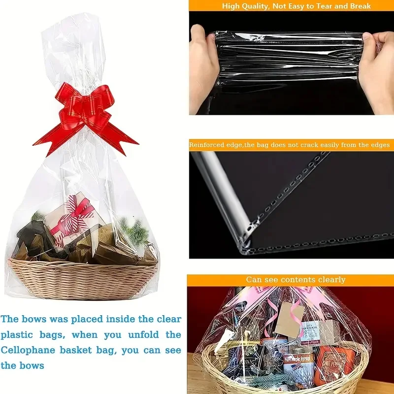 25/50 pct large clear cellophane bag with bow, perfect for gift baskets and gift wrapping Christmas New Year holiday decorations 4