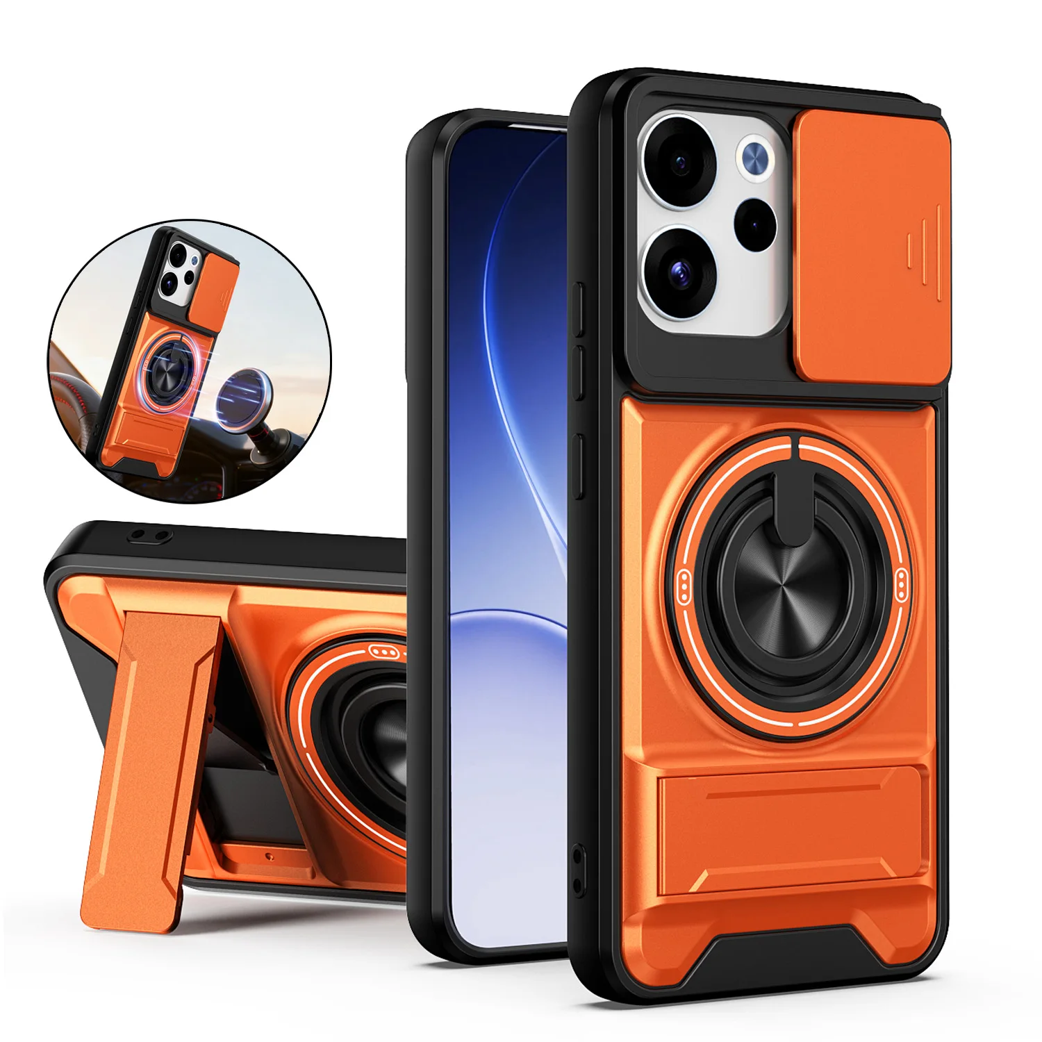 Rotatable Slide Camera Protection Ring Stand Shockproof Phone Case Cover