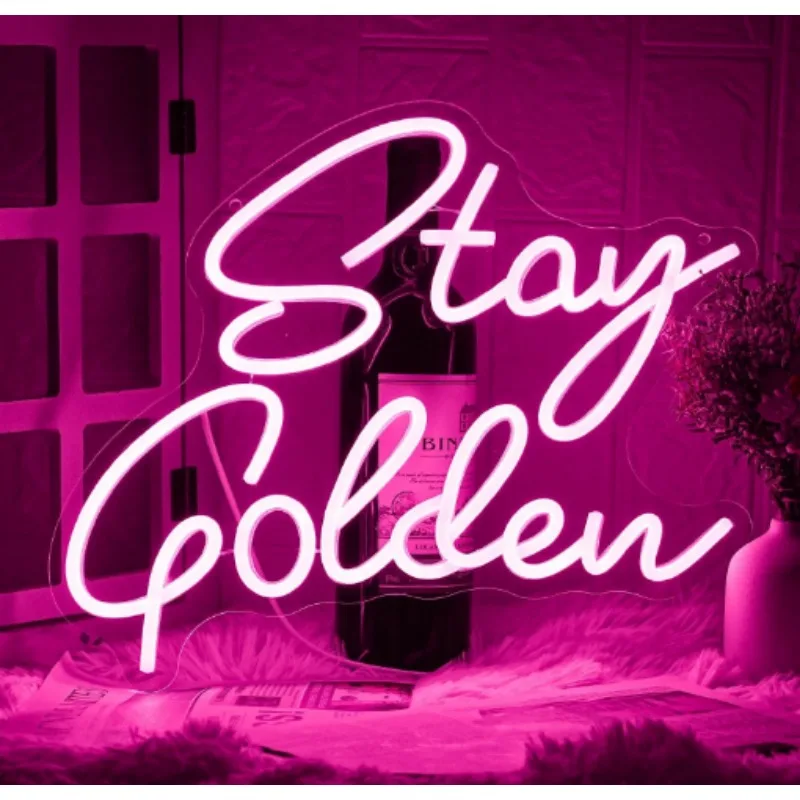 

Неоновая вывеска «Stay Golden», розовые вывески с регулируемой яркостью, Настенный декор с выключателем, питание от USB, для свадьбы, дня рождения, вечеринки, бара, паба, клуба