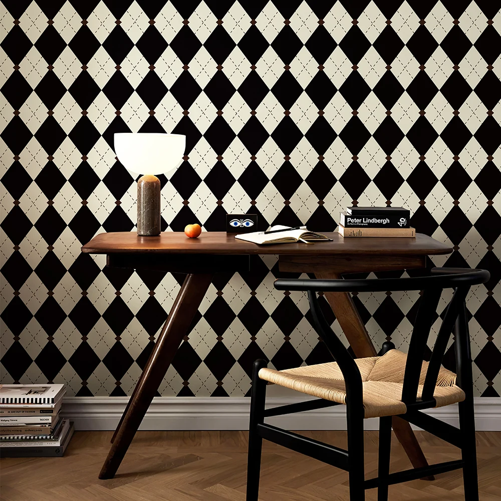 Vintage ลายสก๊อตพิมพ์ Self กาววอลล์เปเปอร์ตกแต่งบ้าน Peel และ Stick ตกแต่งห้อง Retro คลาสสิกกันน้ําพื้นหลังทีวี 1