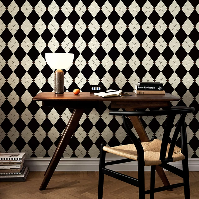 Vintage ลายสก๊อตพิมพ์ Self กาววอลล์เปเปอร์ตกแต่งบ้าน Peel และ Stick ตกแต่งห้อง Retro คลาสสิกกันน้ําพื้นหลังทีวี 1