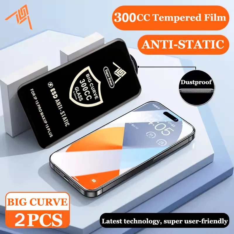 

2 шт. 300CC большое изогнутое закаленное стекло для iPhone 15 14 13 12 11 Pro Max антистатическая Защита экрана для iPhone X XR XS 15 14 Plus