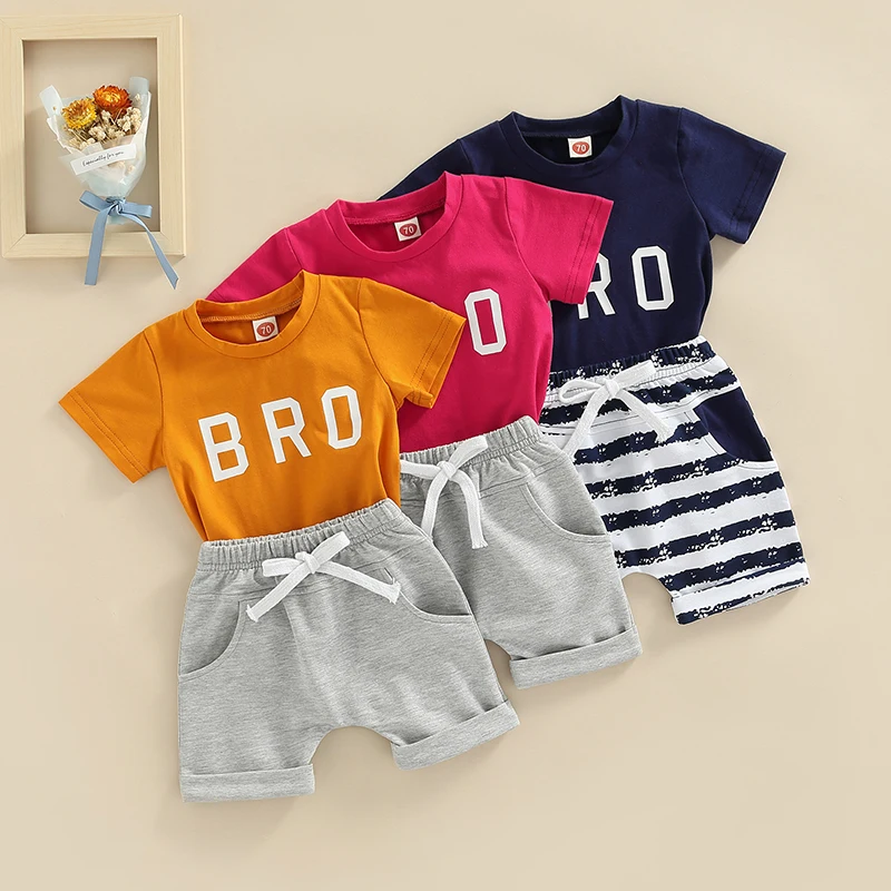 Baby Boy Outfits Boys Shorts Set 2pcs 6 Colors Casual Baby Boys Summer Clothes Sets 0-24M Letter Short Sleeve T Shirts + Elastic Solid Shorts