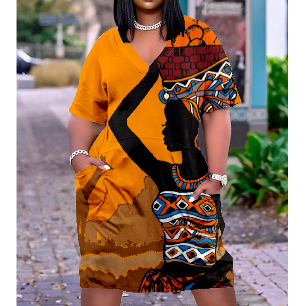 Vestido bohemio de verano con estampado 3D, vestidos de playa de manga corta a la moda para mujer, ropa de playa holgada con cuello en V bohemio para chica, ropa de mujer 1