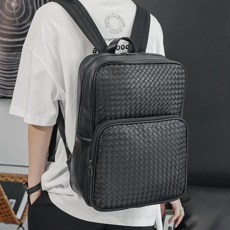 Brand Designer Backpack Men High Quality Pu Leather Bag For Teenager School Shoulder Daypacks Mochila Male Black 3