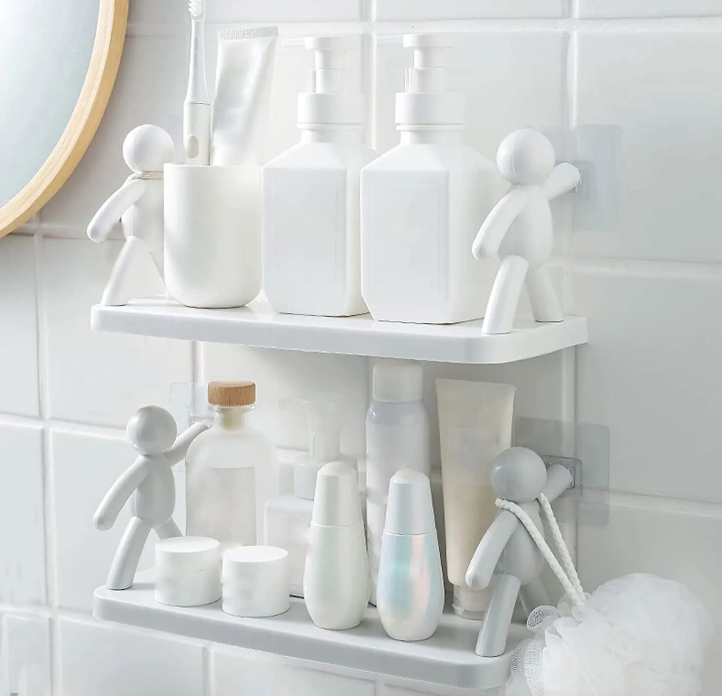 Bathroom Shelf Shower Storage Rack For Soap Shampoo Organizer Cute White Doll Shelves No Drilling Cosmetics Holder Home Decor Bathroom Shelf Shower Storage Rack For Soap Shampoo Organizer Cute White Doll Shelves No Drilling Cosmetics Holder Home Decor