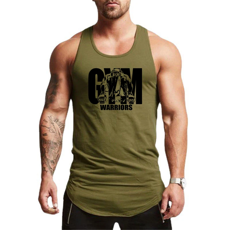 

Mens New Arrival Gym Sports Bodybuilding Fitness Workout Printed O-neck Cotton Summer Fashion Casual Cool Vest