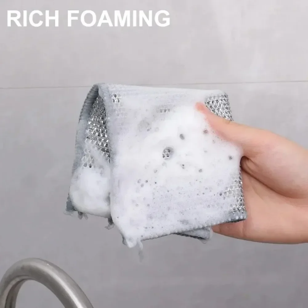 LeMeenQ Thickened Magic Cleaning Cloth Non-Scratch Double-layer Iron Microfiber Mesh Dishrag Washing Pot Rags Kitchen Dishcloths 2