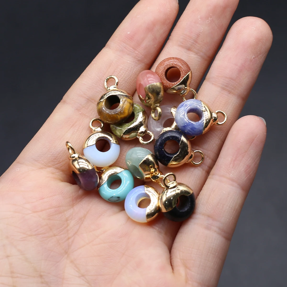 

10PCS Random Wholesale Natural Semi Precious Stone Donut Shaped Pendant Jewelry Making DIY Necklace Earrings Accessory Gift