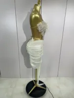 STOCK Luxury Shining Pearls Sexy Asymmetrical Skirt 2 PCS Set 2025 Women Evening Birthday Party Stage Dancer Performance Costume - Image 4