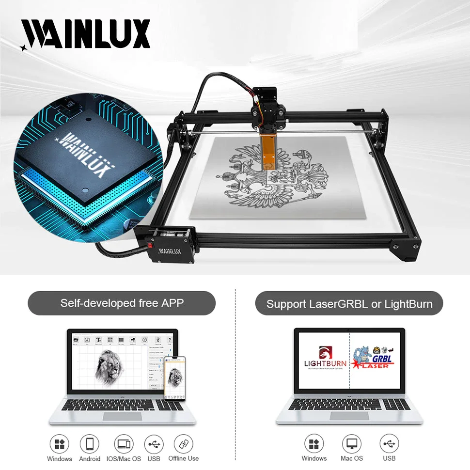 WAINLUX JL3 Laser Engraving Printer 60W Cutting Engraver CNC Machine 32