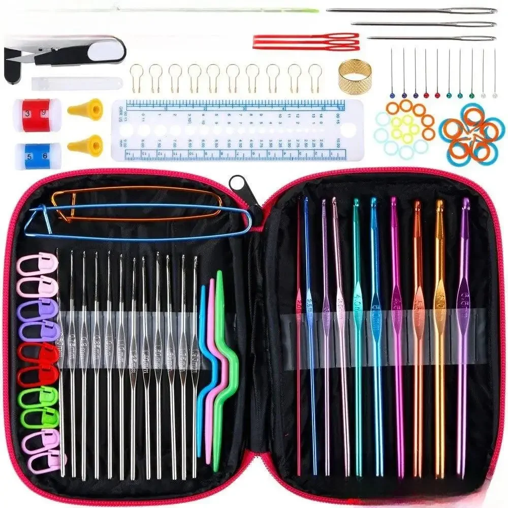 Sweater Needle Knitting Tool Set with 22 Metal Crochet Hooks Including 100 DIY Accessories Set Portable Storage Bag 1 Set