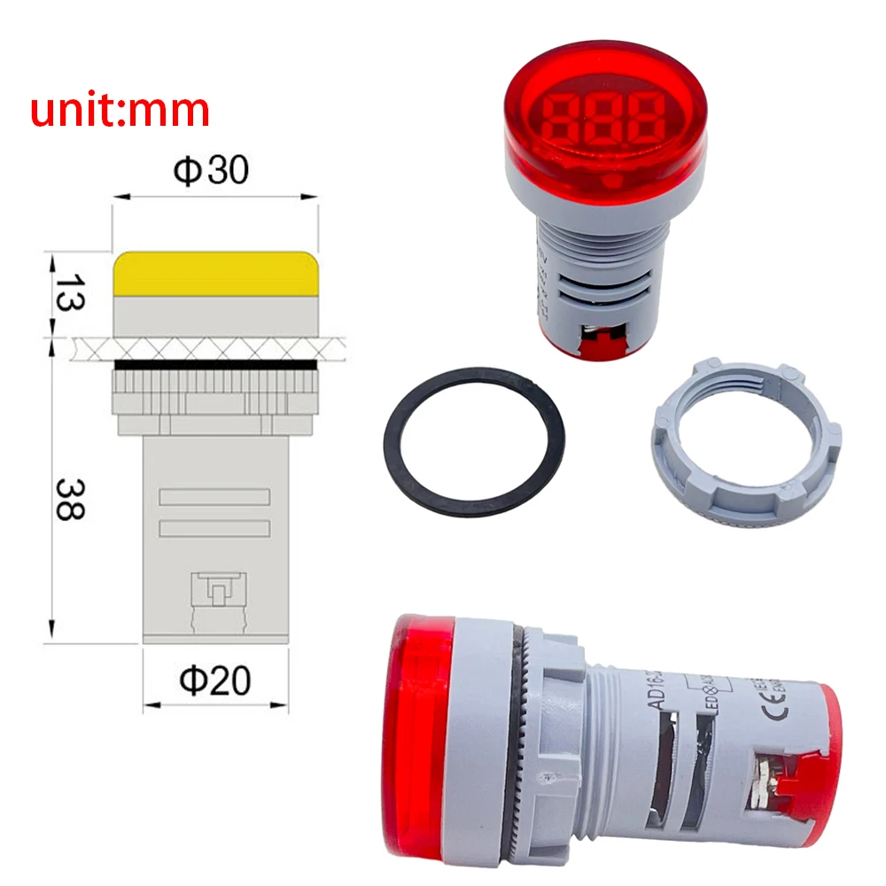 AC 60-500V 볼트 전압 테스터 미터 모니터 전원 LED 표시기 파일럿 램프 라이트 디스플레이 DIY 미니 디지털 전압계 22mm 라운드