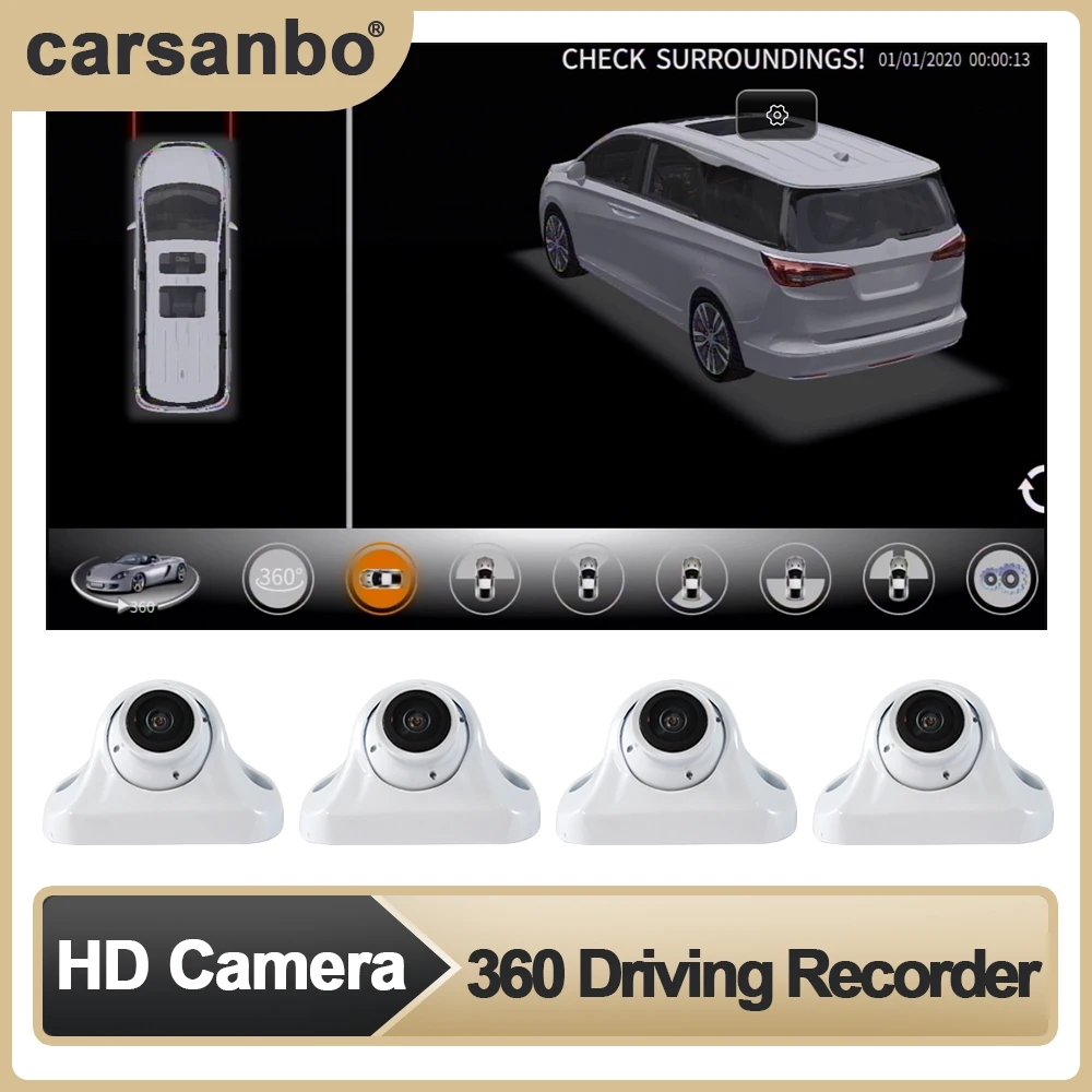 Carsanbo 360&deg; Panoramic 3D System White HD Night Vision Camera Sony 307 Chip 360 Parking Monitor Suitable for MPV Models