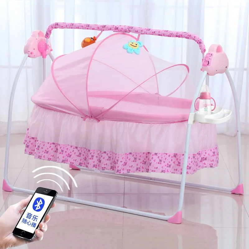 

Baby Electric Automatic Rocking Bed Cradle Rocking Chair Intelligent Music Lay Flat Folding Sleeper Resting Bed With Bluetooth
