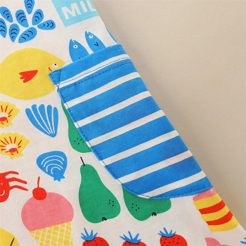 Jumping Meters Baby Dresses Pockets Fruits Print Summer Short Sleeve Cotton Short Sleeve Hot Selling Children's Costume Frocks
