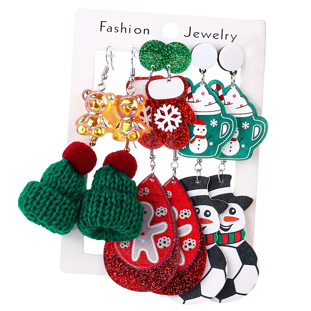 Boucles D'oreilles Noël Acrylique - Bonhomme Pain D'épice, Canne à Sucre - Cadeau Amusant Pour Femmes, Filles - 3