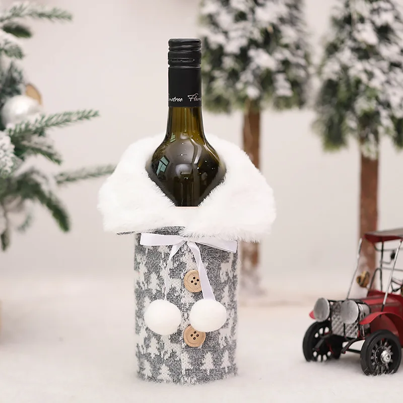 SoulQool Set Di 3 Copribottiglie Di Vino Natalizi In Cotone E Lino - 13x32cm - Decorazioni Per Bottiglie