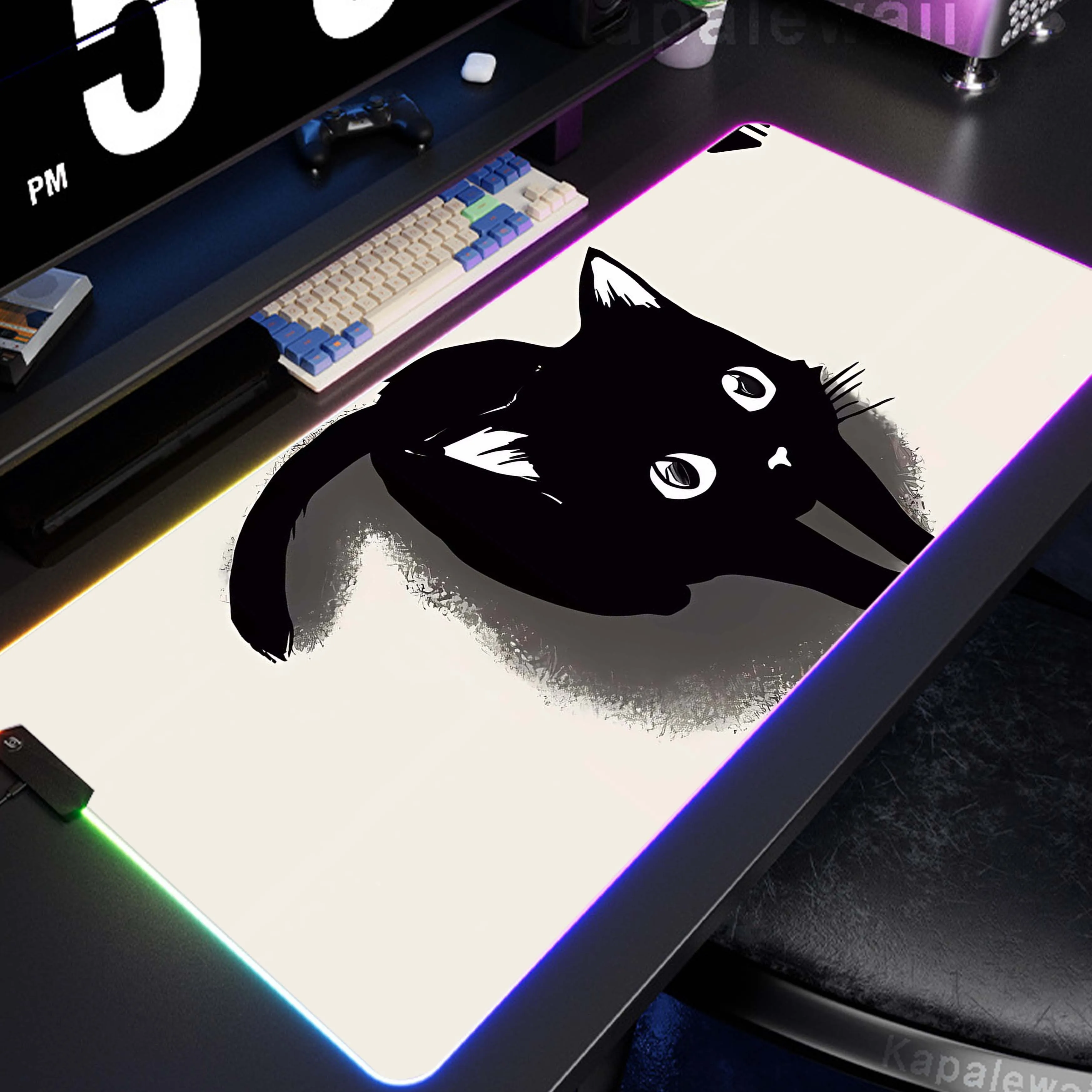 

Игровой коврик HD с рисунком черного котенка с закругленными краями, игровой коврик для мыши, игровой Настольный ковер, игровой компьютерный Настольный коврик, резиновый коврик для мыши