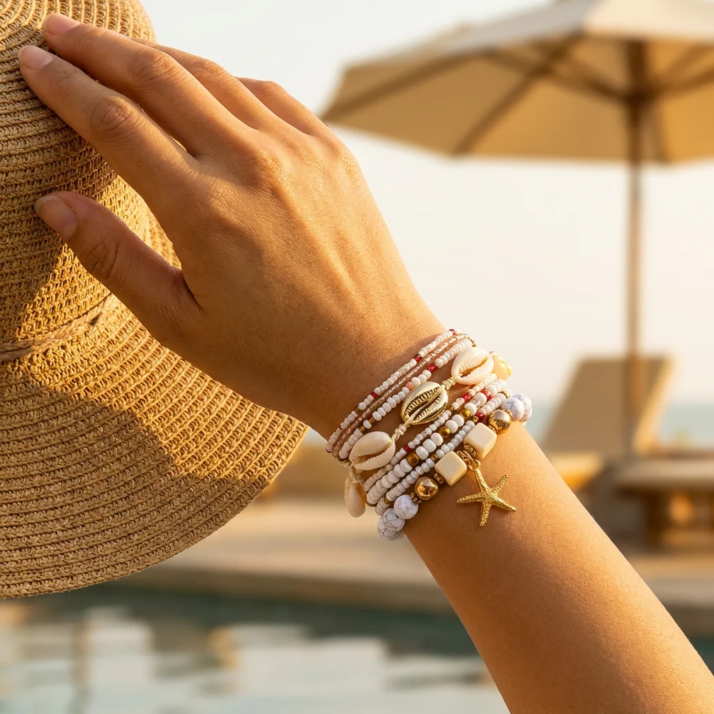 Böhmisches Mehrschichtiges Perlen-Armband-Set für Frauen Sommer Ozean Strand Seestern Charm Armband Urlaub Handschmuck Geschenk