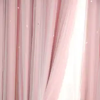 Hollow Out Star Princess Style Pink Double Layer Curtain Blackout Curtain for Living Room Bedroom 2