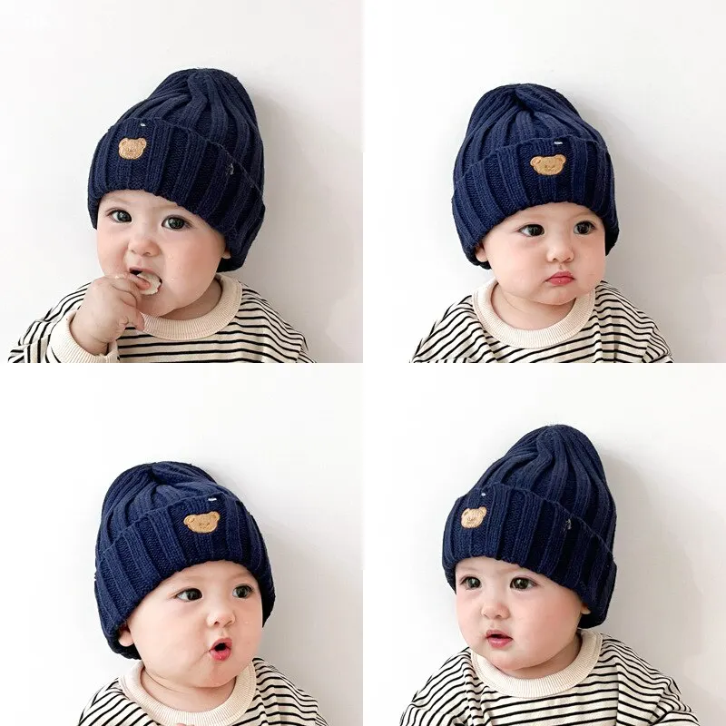 Bear Embroidery Baby Knitted Hat Winter Soft Warm Kids Boys Girls Cap Cartoon Children Caps Hats Beanie Bonnet knit hat baby hat
