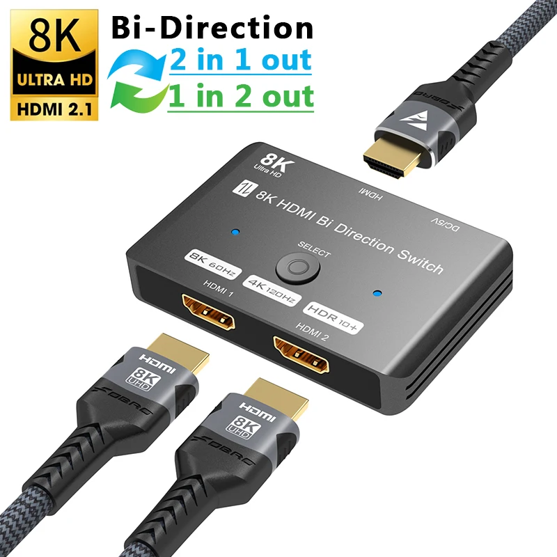 Switch Hdmi 8K 1 In 2 Out 2 In 1 Out Bidirezionale 8K @ 60Hz 4K @ 120Hz Hdmi 2.1 Switcher 2 X1 1 X2 Splitter Adattatore Convertitore Bidirezionale