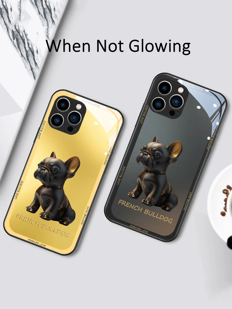 Cute French Bulldog LED Light Glowing Luminous Phone Case Birthday Gift for iPhone 11 12 13 14 15 X Xs Mini Pro Max Plus Cover